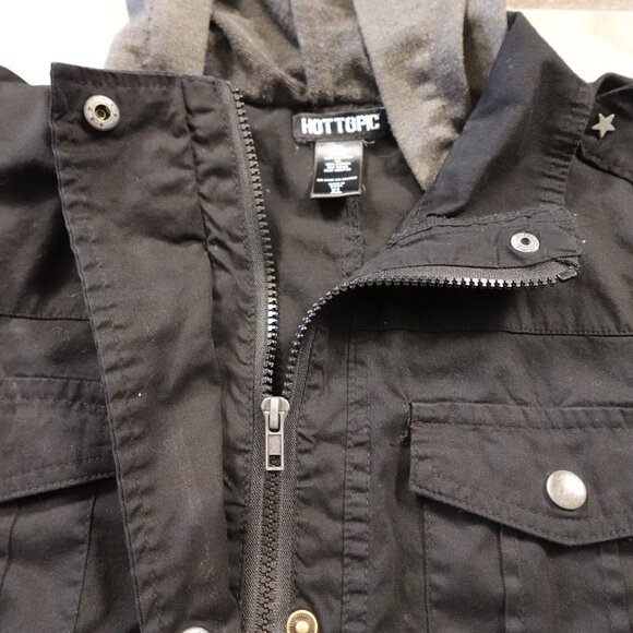 Hot Topic Military-Style Hooded Utility Jacket Women’s XL Black - Picture 3 of 11